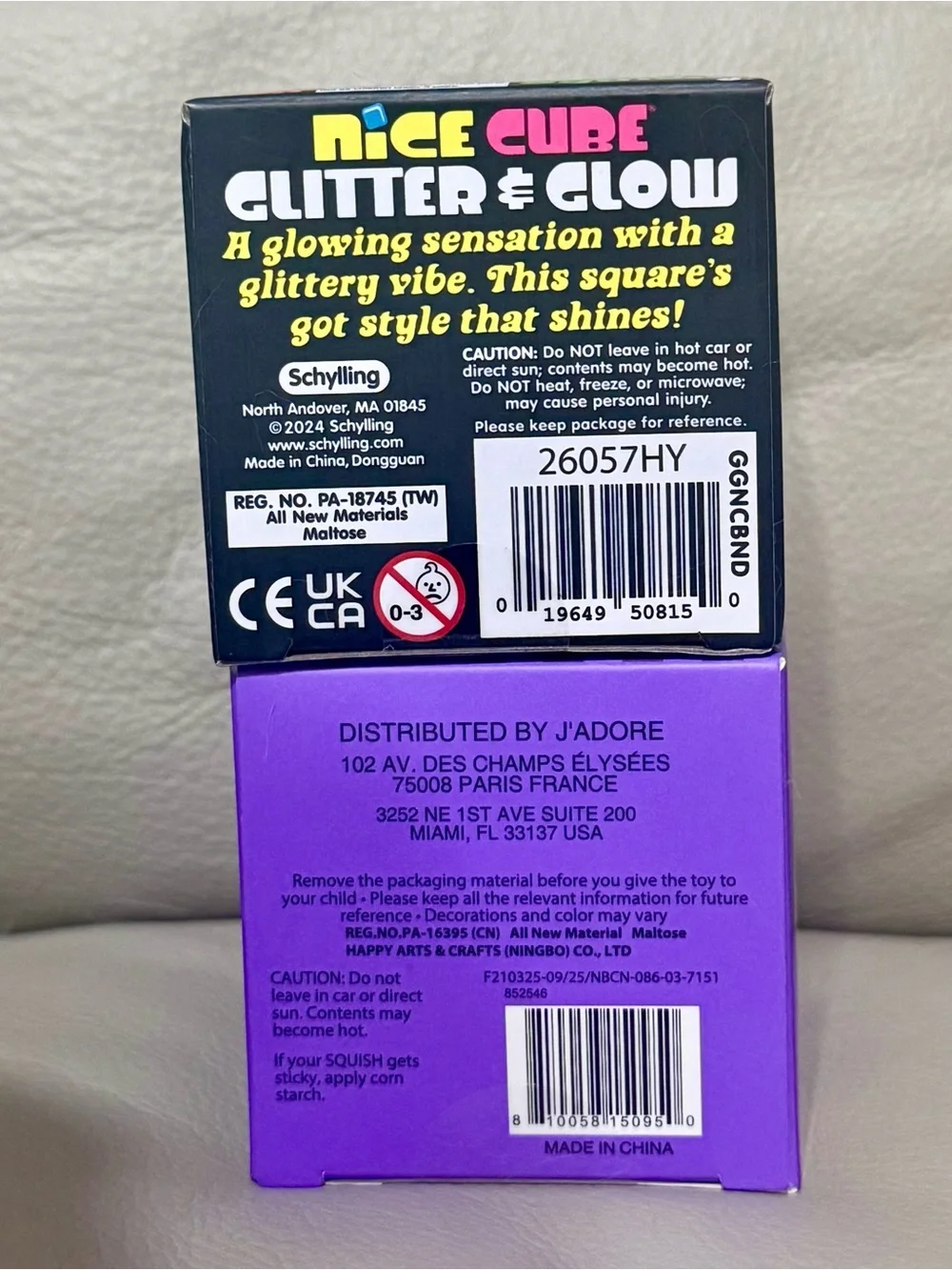 NeeDoh BLUE Glitter & Glow Nice Cube & Purple J’adore Cool Cube Squishy